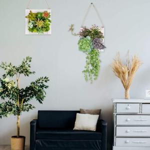 Opknoping Muur decoratieve voor Home Decor Indoor Vetplanten Planten Kunstmatige in Houten Frame 3D Groen Muur Art Decor Faux Planten voor Woonkamer Kwekerij Achtergrond (Set van 2