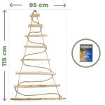 Handgemaakte kerstboom 95 cm hoog, van hazelnoothout | decoratieve hanger | met 200 cm LED-lampen | houten platen verbonden met een jute touw met een dikte van 6 mm
