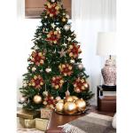Künstliche Weihnachtsblumen, 24 Stück, Weihnachtsbaum-Blumen mit Clips, Weihnachtsbaumschmuck, künstliche Blumenornamente für Winter, Hochzeit, Party, Kranz, Dekoration (Rot + 