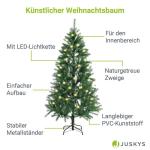 Kunstkerstboom, 180 cm, boom met ledverlichting en standaard, realistische kerstboom voor binnen, kunstkerstboom