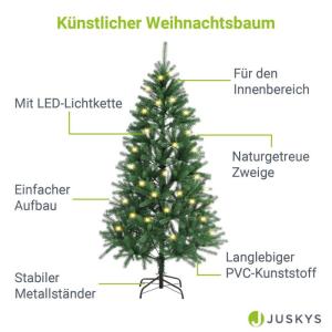Kunstkerstboom, 180 cm, boom met ledverlichting en standaard, realistische kerstboom voor binnen, kunstkerstboom