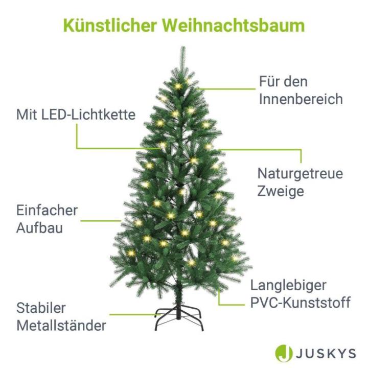 Kunstkerstboom, 180 cm, boom met ledverlichting en standaard, realistische kerstboom voor binnen, kunstkerstboom