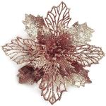 24 Stück Weihnachtsblumen für Weihnachtsbaumdeko, Weihnachten Funkeln Weihnachtsstern Blumen mit Clips für Hochzeit Weihnachtsbaum Neujahr Ornamente (Roségold,16 cm)