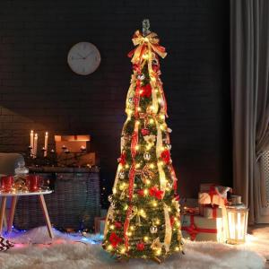 6/7 Fuß großer, in 1 Minute aufklappbarer Weihnachtsbaum mit Licht, zusammenklappbarer Weihnachtsbaum, Arbol De Navidad Plegable, komplett dekorierter, vorbeleuchteter 6/7 Fuß g