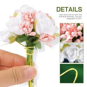 204 stuks kunstrozen, bloemen, kleine met valse rozenknop, melkwit, kunstrozen om te knutselen, met steel, , kleine stof, decoratieve bloemen, bruiloft, feest, bloemenboeket