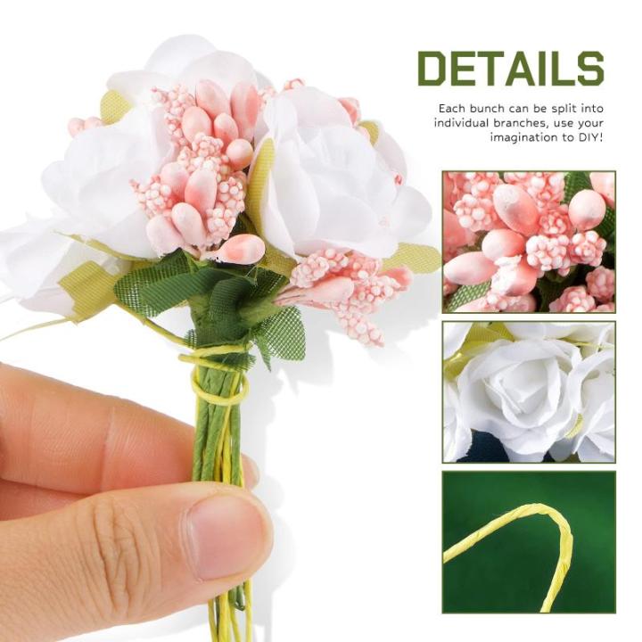 204 stuks kunstrozen, bloemen, kleine met valse rozenknop, melkwit, kunstrozen om te knutselen, met steel, , kleine stof, decoratieve bloemen, bruiloft, feest, bloemenboeket