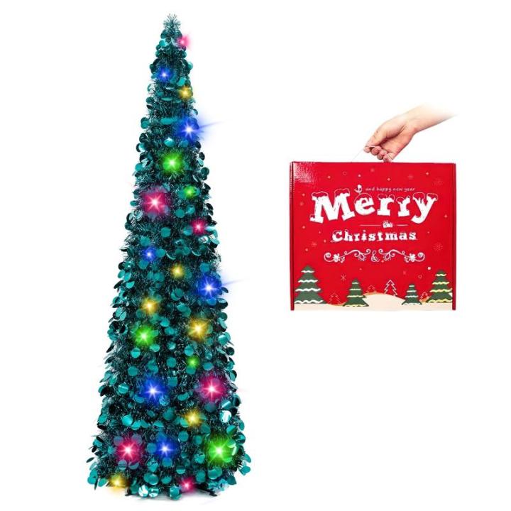 Kerstboom, inklapbaar, 152 cm, openklapbaar, blauwe lametta, kustkerstboom voor feestdagen, kerstdecoratie, woondecoratie, kantoordecoratie