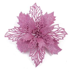 Poinsettia Kerstster met clips, 30 stuks, glinsterend voor kerstboomdecoraties, kerstbloemen voor Kerstmis, tuin, Nieuwjaar, kransen, roze