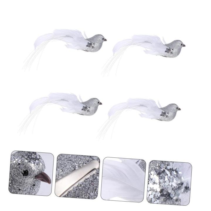 4 Stück künstlicher Vogel gefälschte Vögel zum Basteln Weihnachtsvögel Dekoration Urlaub rote Vögel künstliche blüten Artificial Tiermodell künstliche Vögel Schaum Silver