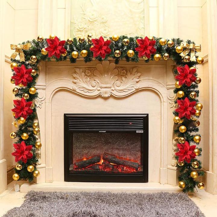 15 stuks 14 cm kunstmatige kerstster bloemen glitter met clips stengels kerstboom ornamenten voor krans feest bruiloft Nieuwjaar decoratie (rood)
