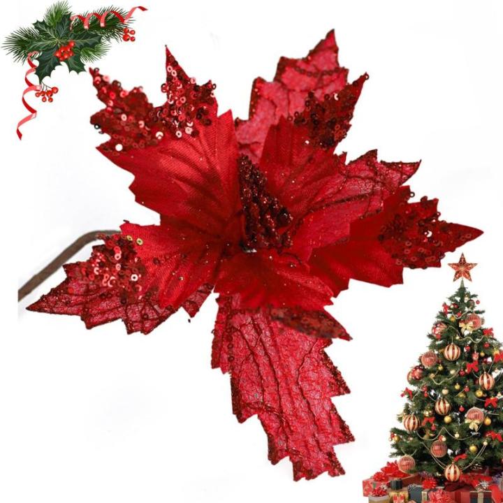 3 Pcs Silber Ornamente Für Weihnachtsbaum, Weihnachten Weihnachtsstern Künstliche Blumen Dekorationen, für Weiß Silber Weihnachtsbaum Wreaths Floral Geschenk Winter Hochzeit Ur