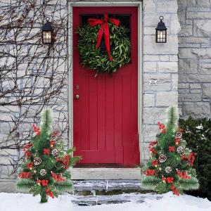 Holiday Planter Filler, Artificial Christmas Urn Filler, Faux Christmas Flowers for Outdoor Planters, Lighted Artificial Christmas Pre-lit Decorations with Tripod Stake, Pot Filler