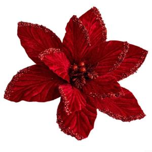 30 cm Weihnachtsblumen, weihnachtliche Glitzer-Weihnachtssterne, Weihnachtsbaumschmuck-Anhänger, handgefertigte Weihnachtsdekoration, künstliche Blumen(Rot)