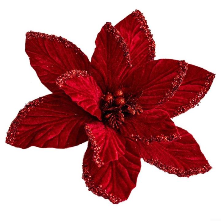 30 cm Weihnachtsblumen, weihnachtliche Glitzer-Weihnachtssterne, Weihnachtsbaumschmuck-Anhänger, handgefertigte Weihnachtsdekoration, künstliche Blumen(Rot)