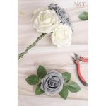 Kunstbloemen, rozen, 25 stuks, kunstbloemen, schuimrozen, namaakrozen met steel, doe-het-zelf, bruiloft, boeketten, bruid, woondecoratie, grijs