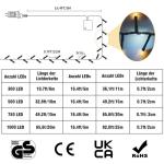 Led-clusterlichtsnoer, werkt op stroom, decoratie voor binnen en buiten, tuin, kerstboom, bruiloft (warm wit continu licht, vloeiend, 300 leds)