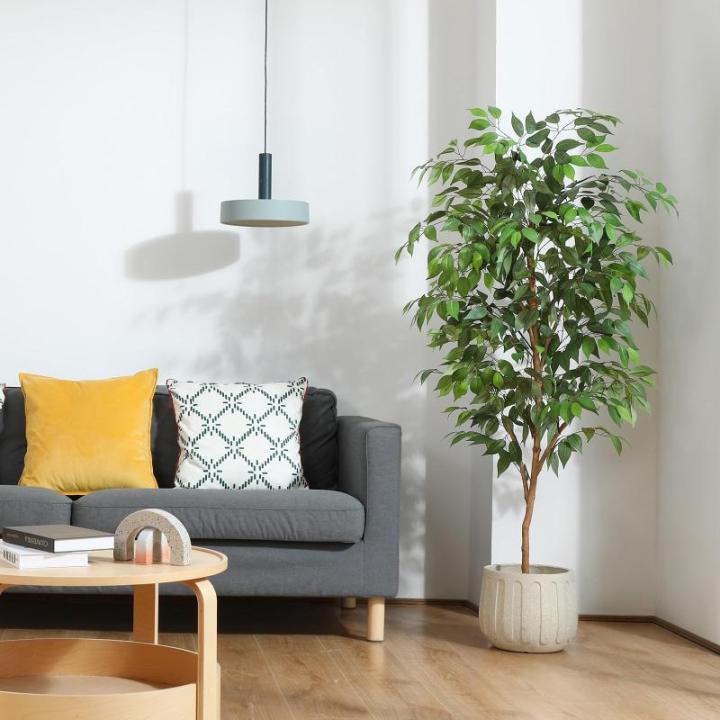 Ficus Benjamina , groot, 150 cm, met natuurhouten stam, kamerplant, kunstboom in pot, voor thuis, kantoor, balkon, decoratie (1 stuks)