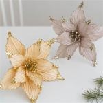 5 Stück Weihnachtsblume, Glitzer Weihnachtsblumen Weihnachtsstern, Simulation Künstliche Weihnachtsblumen, für Weihnachtsbaumschmuck Hochzeit Party Kranz Dekor (Smaragdgrün,25 