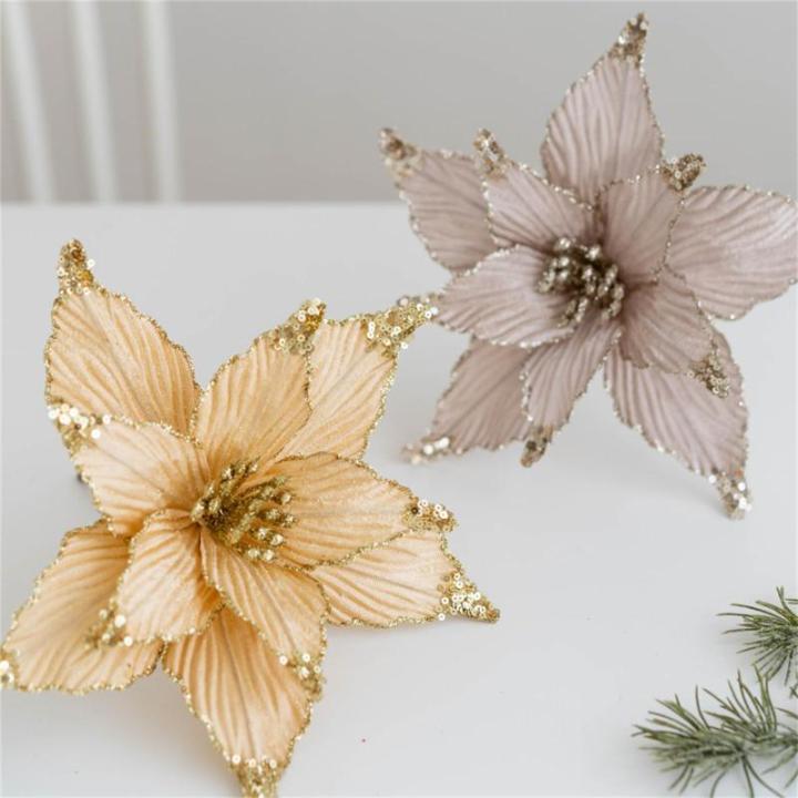 5 Stück Weihnachtsblume, Glitzer Weihnachtsblumen Weihnachtsstern, Simulation Künstliche Weihnachtsblumen, für Weihnachtsbaumschmuck Hochzeit Party Kranz Dekor (Smaragdgrün,25 