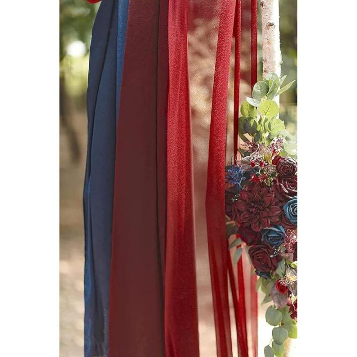 Künstliche Hochzeitsbogenblumen (5er-Pack) mit 2 Blumengirlanden und 3 durchscheinenden Gaze-Drapierstoffen für Hochzeitsfeier, Kaminsims, Tischläufer, Heimdekoration, 1