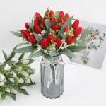 Künstliche Blumen 21 Stück Unechte Tulpe Gefälschte Blume Blumenstrauß Tulpen Real Touch für Home Party Hochzeitsstrauß Garten Dekoration 1803