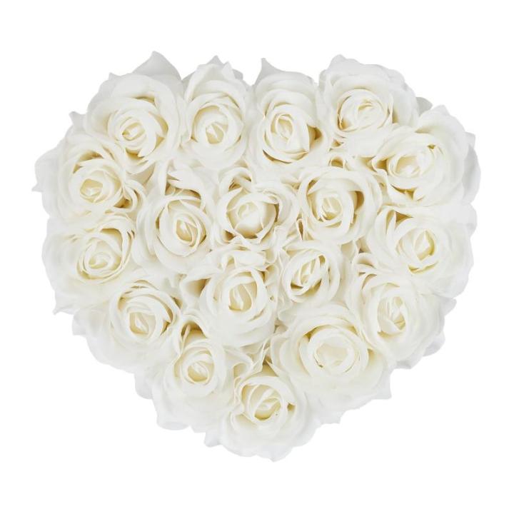 Rozenbox hart, 18 rozen, stevige bloemenbox, zwart, 10 jaar houdbaar, cadeau-idee, decoratieve bloemenbox, wit, 13 x 21 x 19 cm