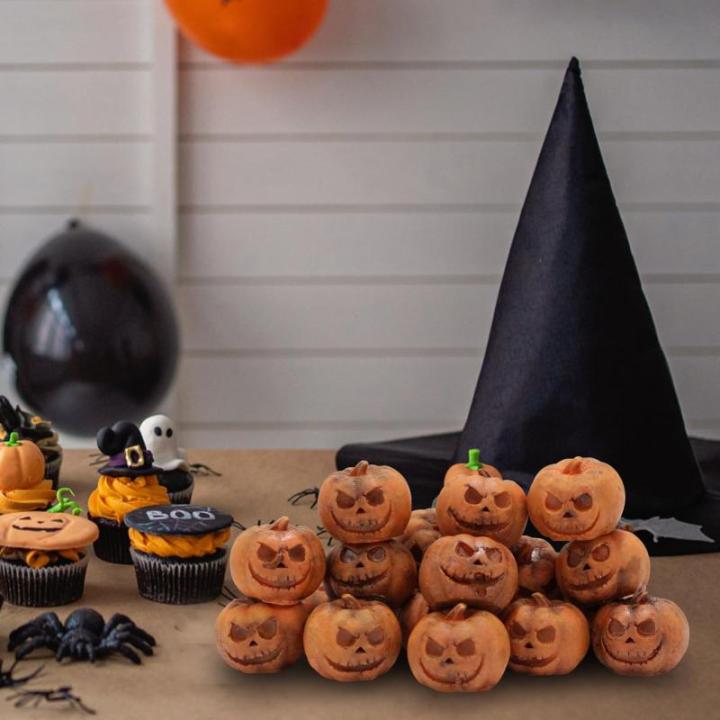 Halloween decoratie pompoen, 20 stuks Halloween mini kunstpompoenen decoratie herfstdecoratie, Halloween poppenhuis miniaturen Halloween hars pompoenen sculptuur voor Halloween par