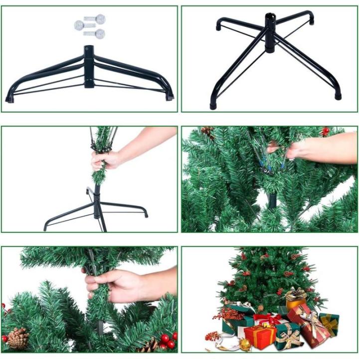 1,8 m kerstboom met dennenappels en bessen, PVC kunstmatige kerstboom met metalen standaard, kerstboom voor binnen en buiten, groen
