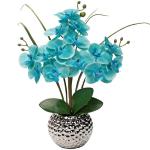 Kunstbloemen orchidee kunstplant Phalaenopsis bloemen decoratie hoogte 49 cm, stevig verankerd in keramische pot (lichtblauw)
