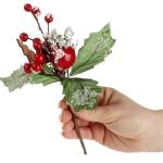 6 x decoratieve maretak, decoratieve maretakjes om op te hangen, decoratieve takken als knutselbenodigdheden, verfraait geschenken en potpourris (6 stuks - rood + groen + bruin)