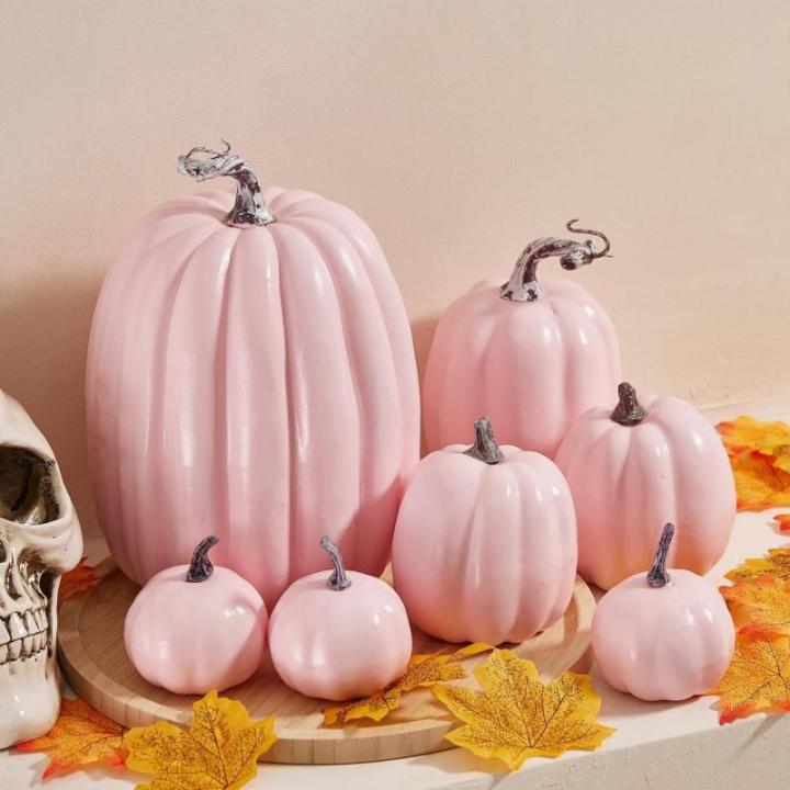 Herfstpompoenen, 7 stuks kunstpompoenen, schuim, herfstpompoen voor oogst, herfst, tafel, thuis, tuin, oogstfeest, Halloween, feestdecoratie