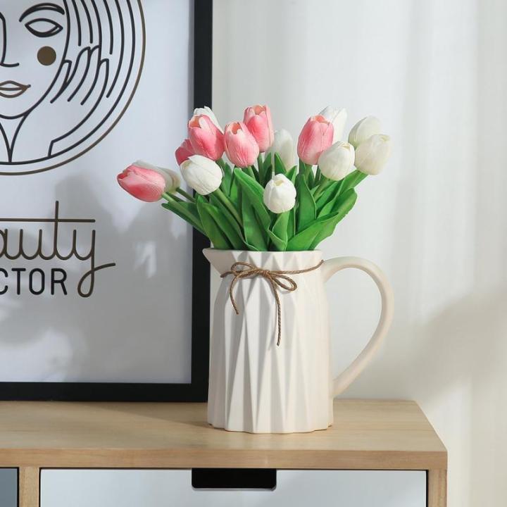 10 stuks PU Real Touch Latex Kunstmatige tulpen neptulpen bloemen boeketten bloemenarrangement voor huis kamer bruiloftsboeket middenstuk, roze