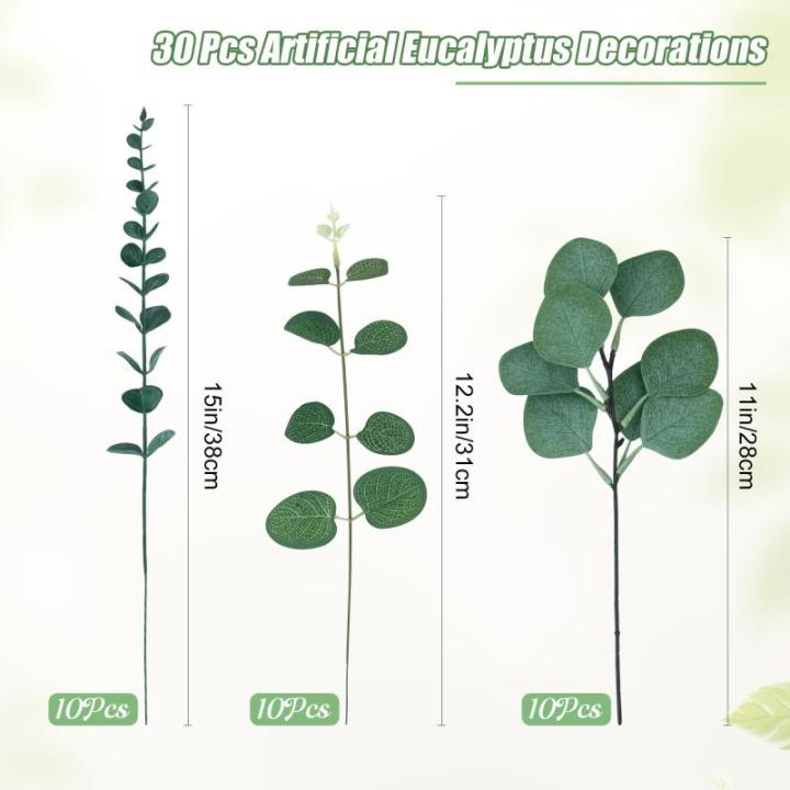 30 stuks eucalyptus decoratie, eucalyptus, kunsttakken, bladeren, decoratie, kunst, decoratieve takken, eucalyptus, bladeren, , groen, namaak voor tafeldecoratie, bruiloft, tuin,