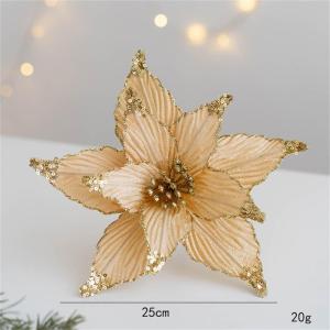 5 Stück Weihnachtsblume, Glitzer Weihnachtsblumen Weihnachtsstern, Simulation Künstliche Weihnachtsblumen, für Weihnachtsbaumschmuck Hochzeit Party Kranz Dekor (Champagner,25 cm