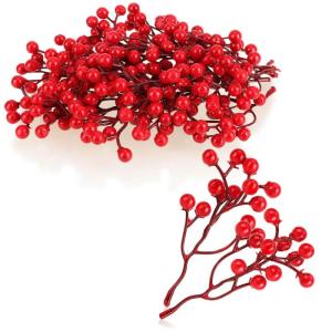 25x Decoratieve tak - decoratieve kleine takken met bessen - decoratieve takken als tafeldecoratie - knutselaccessoires voor doe-het-zelfwerkzaamheden (25 stuks - rode bessen 2)