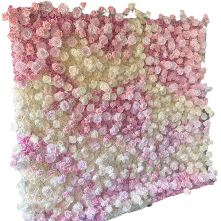 Künstliche Blumen-Wandpaneele, Rosa-weiße Blumen-Wandmatte, 3D-Stoffboden, Simulationsblume, Seidenrosen-Blumenpaneele Für Hintergrund-Hochzeits-Wanddekoration(9.8ftx9.8ft)