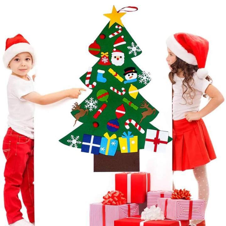 Filz Weihnachtsbaum Set DIY Filz Weihnachtsbaum Set Falt Filz Weihnachtsbaum Dekoration DIY Filz Deko Weihnachtsbaum Für Kinder mit Abnehmbaren Hängenden Ornamenten für Home/Tü