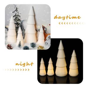 4 Stück Keramik-Weihnachtsbaum mit hellweißer Tischplatte, Weihnachtsdekorationen für den Innenbereich, Vintage-Porzellan, beleuchteter Baum für Urlaubsdekoration (weiß)