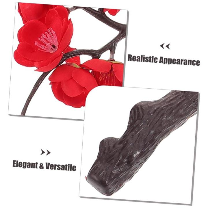 2st Simulation Pflaumenblüte Gefälschte Pflaumenblüten-Picks Künstliche Pflaumenblüte Vasenfüllungsdekore Künstliche Zweige Partydekorationen Vase Pflaumenblütendekor Rot P