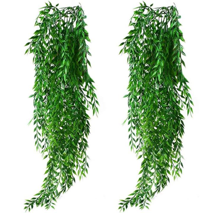Set van 2 kunsthangplanten Nepwilgenbladeren Ivy Vine Plastic Hangend Treurgroen Hangende plant voor muur Binnen Buitentuin Bruiloft Hangpot Mand Decor