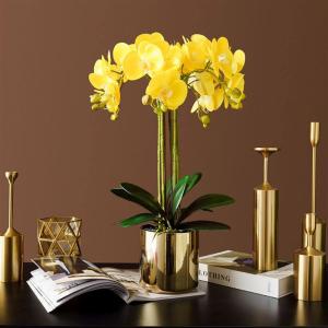 Kunstblumen Phalaenopsis-Blumenarrangement, künstliche Pflanzen und vergoldetes Keramikvasen-Set, simulierte Blumen-Tischdekoration für jeden Anlass