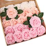 Kunstbloemen, rozen, 25 stuks, kunstrozen met steel, doe-het-zelf decoratie, voor bruiloft, boeketten, bruid, babyshower, feest, woondecoratie, serie roze