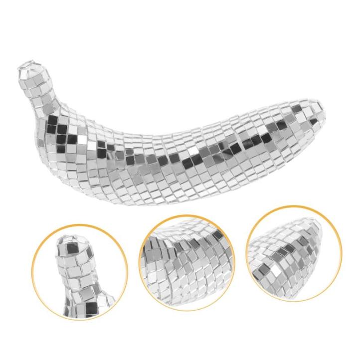 2St Disco-Banane gefälschte Banane Fälschung Disco- Fischernetz-Dekor Boho innerspace The Office dekoring Raffhalter Weihnachten Home Obstfigur Bananenstütze Schaum Silver