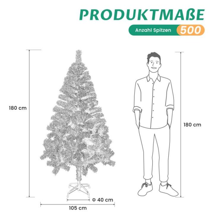 Kunstkerstboom in winterlook, onberispelijke witte naaldjurk, kunstkerstboom met 500 buigbare pvc-punten en metalen standaard, opvouwbare dennenboom voor eenvoudige montage, hoogte