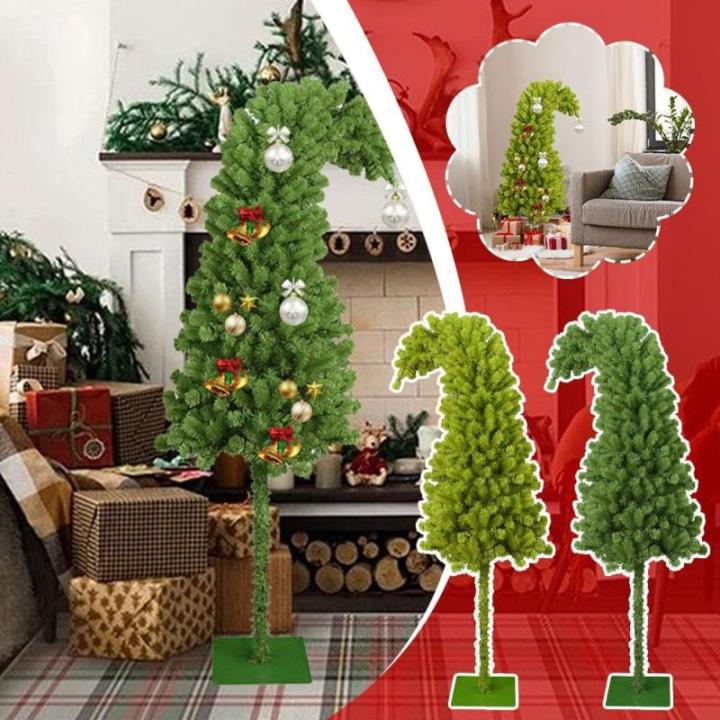 Vorbeleuchteter Weihnachtsbaum mit Metallständer, schiefer Weihnachtsbaum, künstlich, skurril, einzigartige gebogene Form, biegbarer künstlicher Kiefernbaum, 91 cm