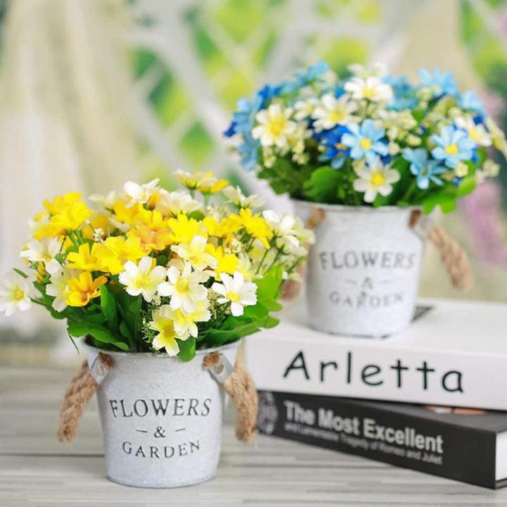 Kunstmatige Nep Zijde Bloemen 6 Bundels Faux Zijde Daisy Wilde Bloemen Groen Struiken Planten Plastic Struiken Indoor Boerderij Outdoor UV Bestand Tuin Planter Decoratie
