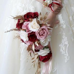 Hochzeit Kaskadierende Braut Bouquet Wasserfall Künstliche Halten Blume mit Band