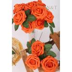 Kunstbloemen voor bruiloft, 25 stuks, kunstrozen met steel, voor Moederdag, doe-het-zelf boho-decoratie, bloemstukken, bloemstukken, boeketten, tafels, woondecoraties, herfstoranje