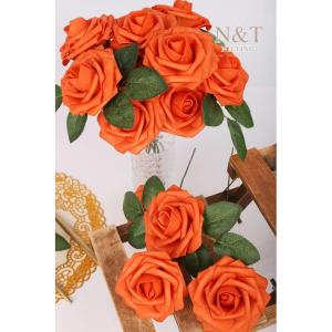 Kunstbloemen voor bruiloft, 25 stuks, kunstrozen met steel, voor Moederdag, doe-het-zelf boho-decoratie, bloemstukken, bloemstukken, boeketten, tafels, woondecoraties, herfstoranje