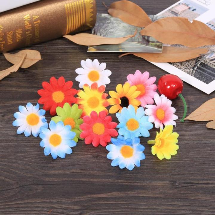 100 stuks Gerbera Daisy , stof, bloemen, koppen voor doe-het-zelf, bruiloft, knutselen, decoratie, handwerk (wit)